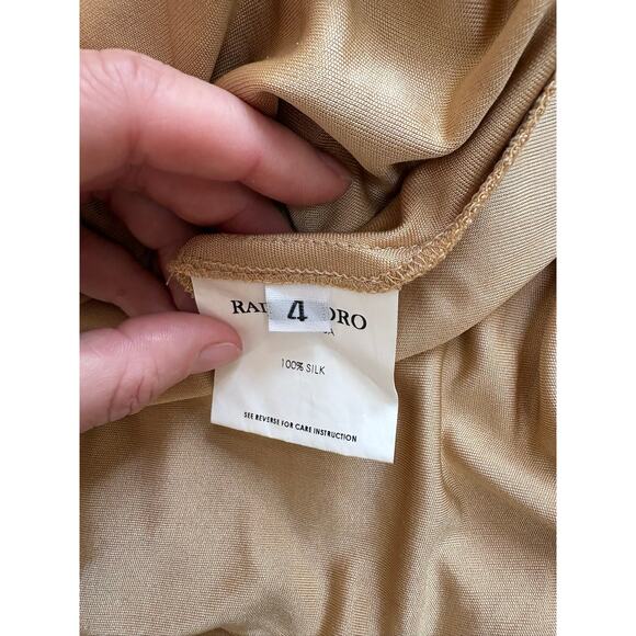 Women’s 100% Silk Maxi Dress Large Tan Gold Sheer Flowy Spaghetti Strap Women’s - Picture 7 of 8